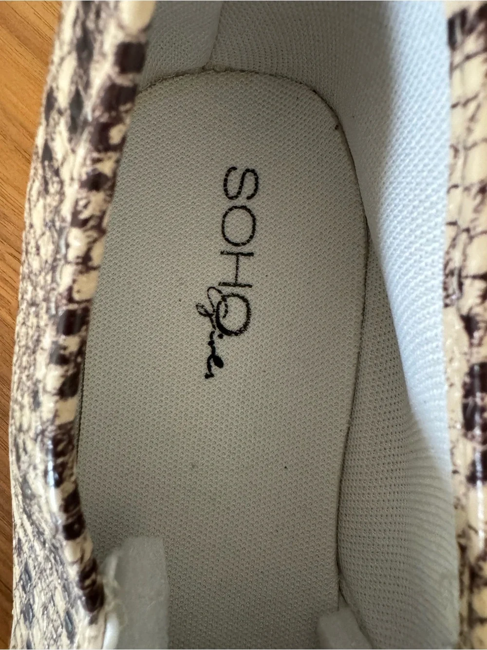 Soho Girl Snake-Print Slip-Ons in Beige and Brown